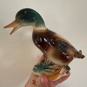 Ceramic Mallard Duck Figurine in Green and Brown